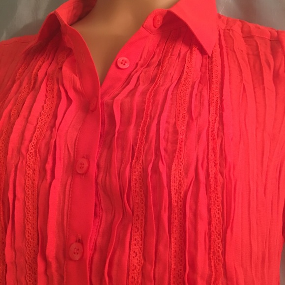 Boho broomstick orange button down blouse, M - Picture 2 of 4